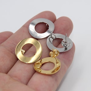Stainless Steel 18mm Gold/Silver Ear Posts with Loops Curved Hollow Round Geometric Stud Earring Post Findings Hypoallergenic Ear Studs
