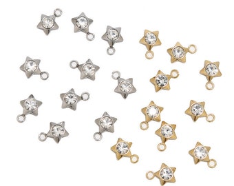 20pcs Stainless Steel Gold Star Charms Beads Star Pendants with Clear Crystal for DIY Jewelry Making