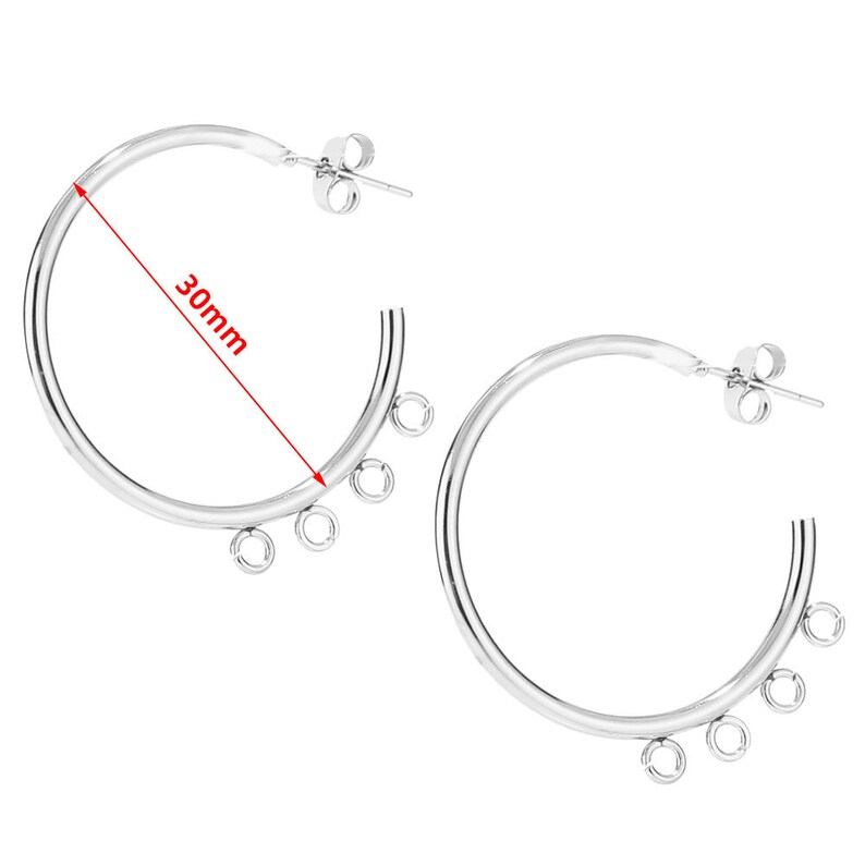 10 st. rostfritt stål, förgyllda, 15 mm, 20 mm, 30 mm, örhängesstift med ögla, C-formade örhängen, örhängestillbehör, gör-det-själv, örhängen för kvinnor, tillverkning 4 Loop Steel 30mm