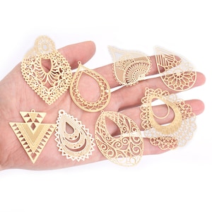 4pcs Stainless Steel Gold Plated Filigree Charm Pendant Connectors for Earring DIY Jewelry Making Accessories