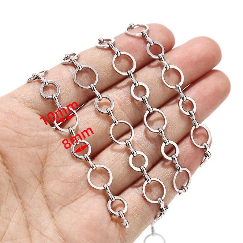 Chaîne à maillons circulaires en acier inoxydable de 10 mm, 1 mètre/5 mètres pour bricolage femmes collier Bracelet fabrication de bijoux résistant à l'eau image 3