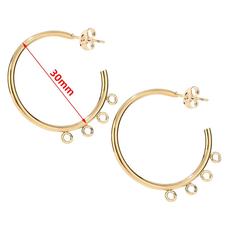 10 st. rostfritt stål, förgyllda, 15 mm, 20 mm, 30 mm, örhängesstift med ögla, C-formade örhängen, örhängestillbehör, gör-det-själv, örhängen för kvinnor, tillverkning 4 Loop Gold 30mm