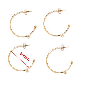 10 st. rostfritt stål, förgyllda, 15 mm, 20 mm, 30 mm, örhängesstift med ögla, C-formade örhängen, örhängestillbehör, gör-det-själv, örhängen för kvinnor, tillverkning 1 Loop Gold 30mm