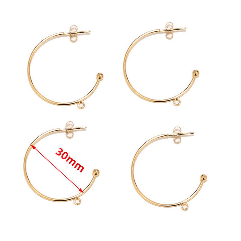 10 st. rostfritt stål, förgyllda, 15 mm, 20 mm, 30 mm, örhängesstift med ögla, C-formade örhängen, örhängestillbehör, gör-det-själv, örhängen för kvinnor, tillverkning 1 Loop Gold 30mm