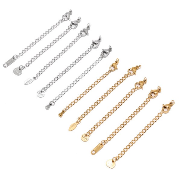 10 Stück Edelstahl 2-Zoll-Gold-Verlängerungsschwanzkette Karabinerverschluss-Anschluss DIY Schmuckherstellung Armband-Halskette