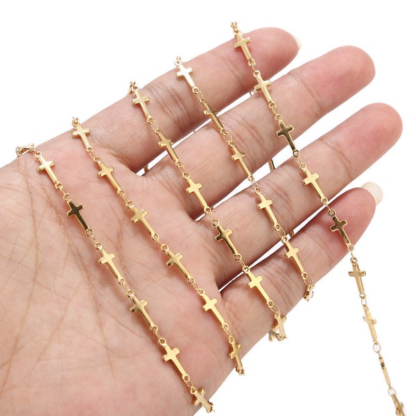 5M Gold Cross Chain Stainless Steel Handmade Link Chain, Soldered Chain Findings for Necklace Bracelet Jewelry Making