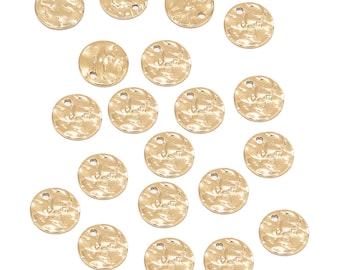 20 pcs Martelé Disque Charmes 8mm 10mm 12mm Plaqué Or En Acier Inoxydable Rond Blanc Pièce Charme Perles pour DIY Collier Bracelet Fabrication