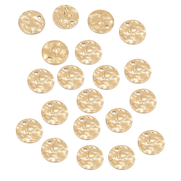 20pcs Hammered Disc Charms 8mm 10mm 12mm Gold Plated Stainless Steel Round Blank Coin charm Beads for DIY Necklace Bracelet Making