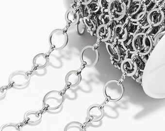 Chaîne à maillons circulaires en acier inoxydable de 10 mm, 1 mètre/5 mètres pour bricolage femmes collier Bracelet fabrication de bijoux résistant à l'eau