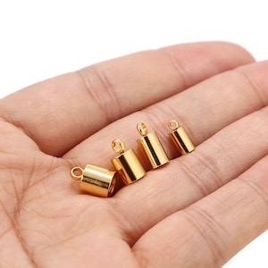 10pcs Stainless Steel Leather Cord End Cap Bead Loop Barrel Clasp 3mm/4mm/5mm/6mm Cord Tips with Loop Gold Tone