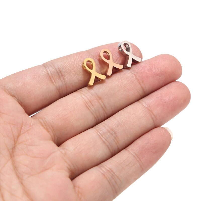 5pcs Stainless Steel Awareness Ribbon Charms Steel Gold Dangle Knot ...