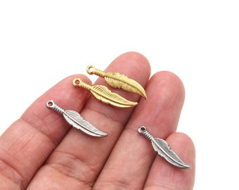 10pcs Stainless Steel Feather Pendentifs Charms, 5x12mm Steel Gold Tone Feather Jewelry Findings Making Accessory For DIY Necklace Bracelet