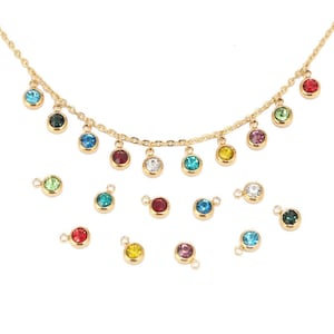 10pcs Stainless Steel 6mm Gold Birthstone Crystal Charms Accessories for Necklace Bracelet Jewelry Making DIY