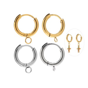 10pcs Stainless Steel Gold Huggie Earring Hooks with Loop Round Ear Post with Open Jump Ring for DIY Women Dangle Earring Jewelry Components