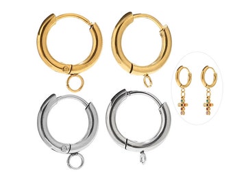 10pcs Stainless Steel Gold Huggie Earring Hooks with Loop Round Ear Post with Open Jump Ring for DIY Women Dangle Earring Jewelry Components