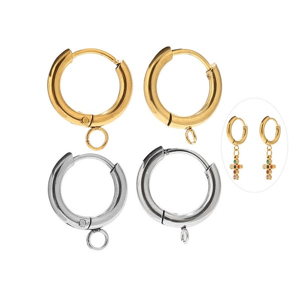 10 pièces en acier inoxydable doré Huggie crochets avec boucle oreille ronde avec anneau de saut ouvert pour bricolage femmes boucles d'oreilles pendantes composants de bijoux
