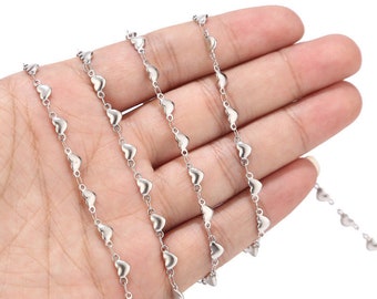 1 Meter Stainless Steel Heart Chain, Soldered Choker Bar Chain, Heart Necklace Chains Findings for DIY Jewelry Making