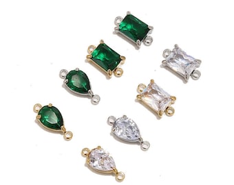 4pcs Stainless Steel Rhinestone Square Drop Link Connectors Birthstone Charms Links Tiny charm Connectors for Necklace Bracelet Makingrry