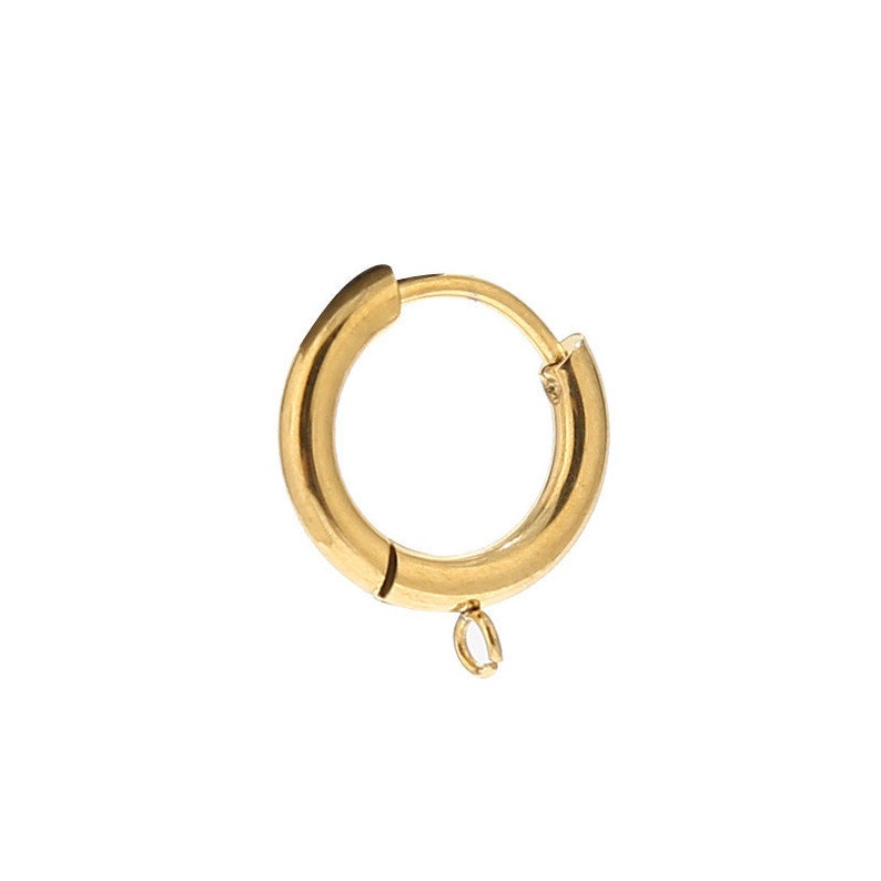 10 pièces en acier inoxydable doré Huggie crochets avec boucle oreille ronde avec anneau de saut ouvert pour bricolage femmes boucles d'oreilles pendantes composants de bijoux Gold Vertical