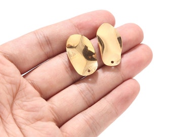 10pcs Stainless Steel Gold/Steel Ear Post Stud Earrings Findings Uneven Oval Earring Studs W/ Hole Jewelry DIY