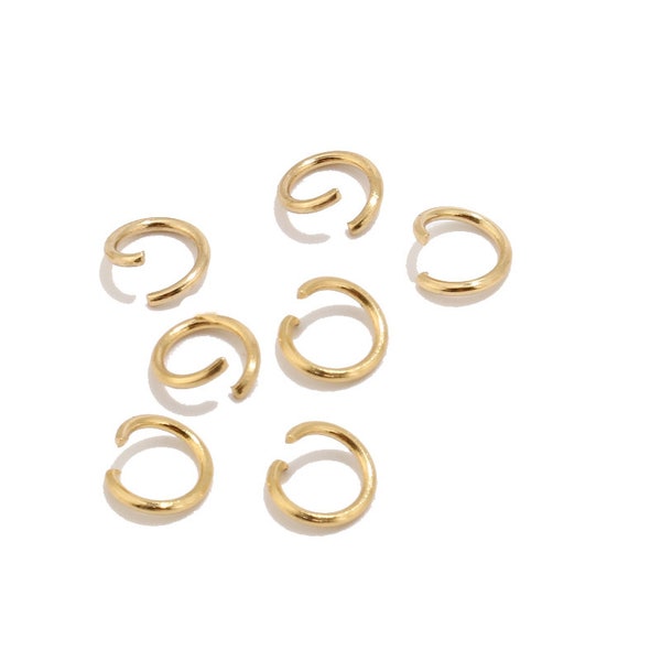 100 pcs 3,5 mm/4 mm/5 mm/6 mm/7 mm/8 mm/9 mm/10 mm 304 anneaux ouverts/fermés en acier inoxydable, plaqué or pour la fabrication de bijoux