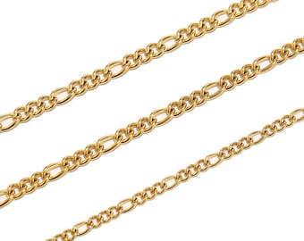 Cadena cubana Figaro dorada de acero inoxidable de 2 metros/10 metros, cadena de eslabones curvo 3:1 para accesorios para hacer pulseras y collares DIY
