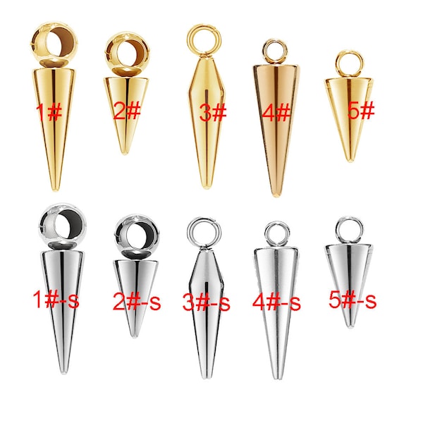 10PCS Stainless Steel Gold Cone Charms Pendants Retro Bullet Spike Beads Charms for Earring Making