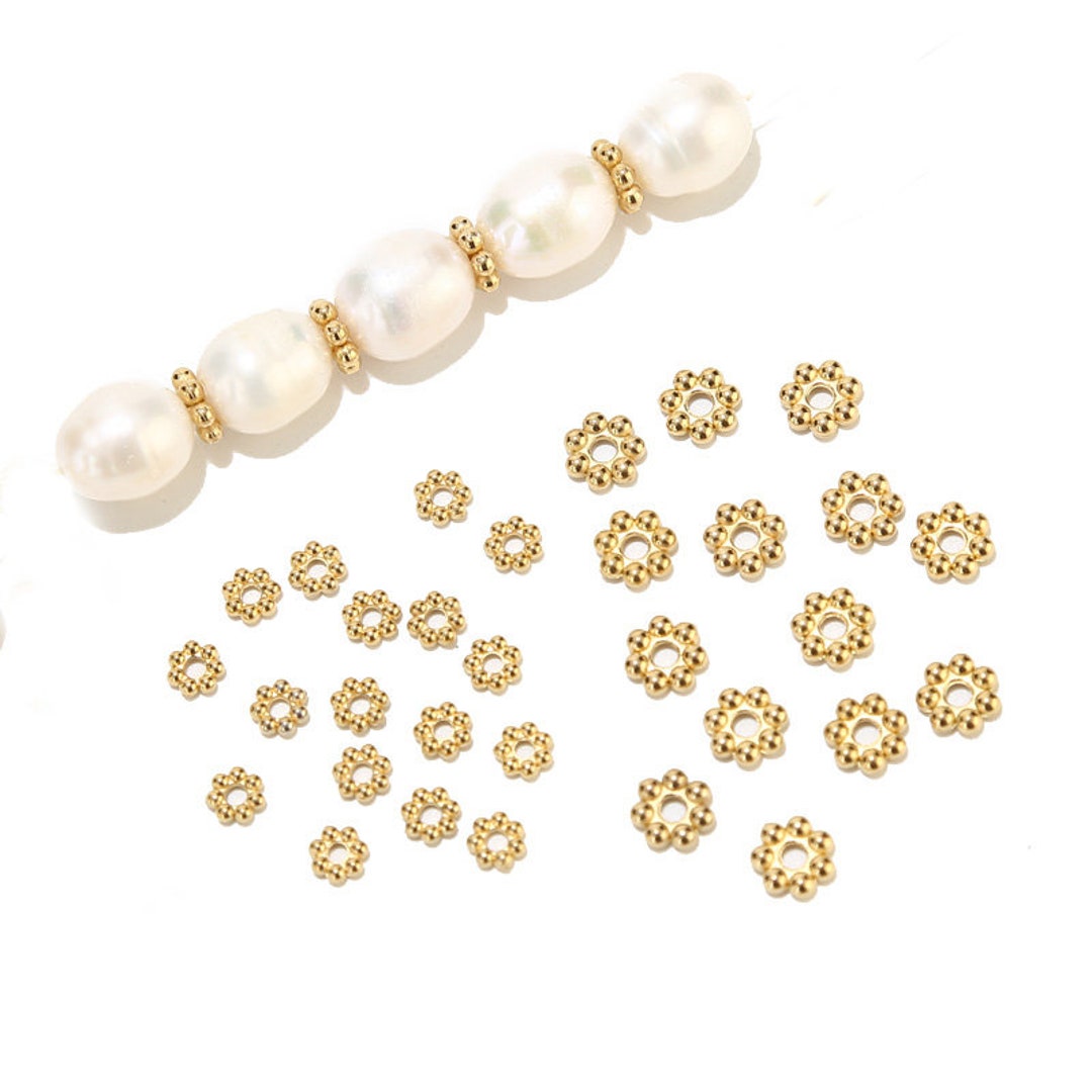 50pcs Stainless Steel Gold Daisy Spacer Beads Mini Flower Spacer Charms