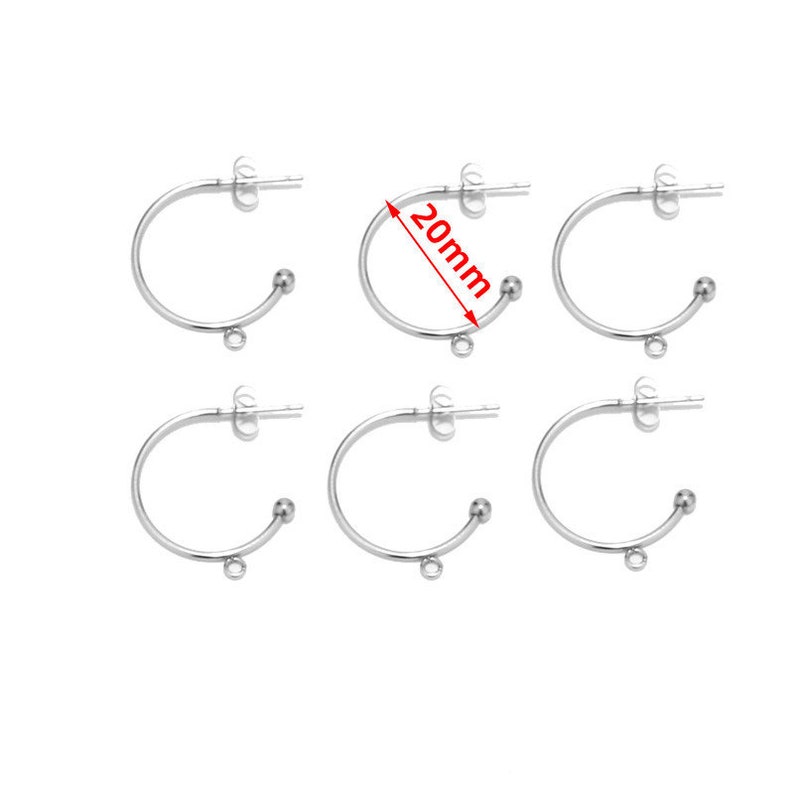 10 st. rostfritt stål, förgyllda, 15 mm, 20 mm, 30 mm, örhängesstift med ögla, C-formade örhängen, örhängestillbehör, gör-det-själv, örhängen för kvinnor, tillverkning bild 5