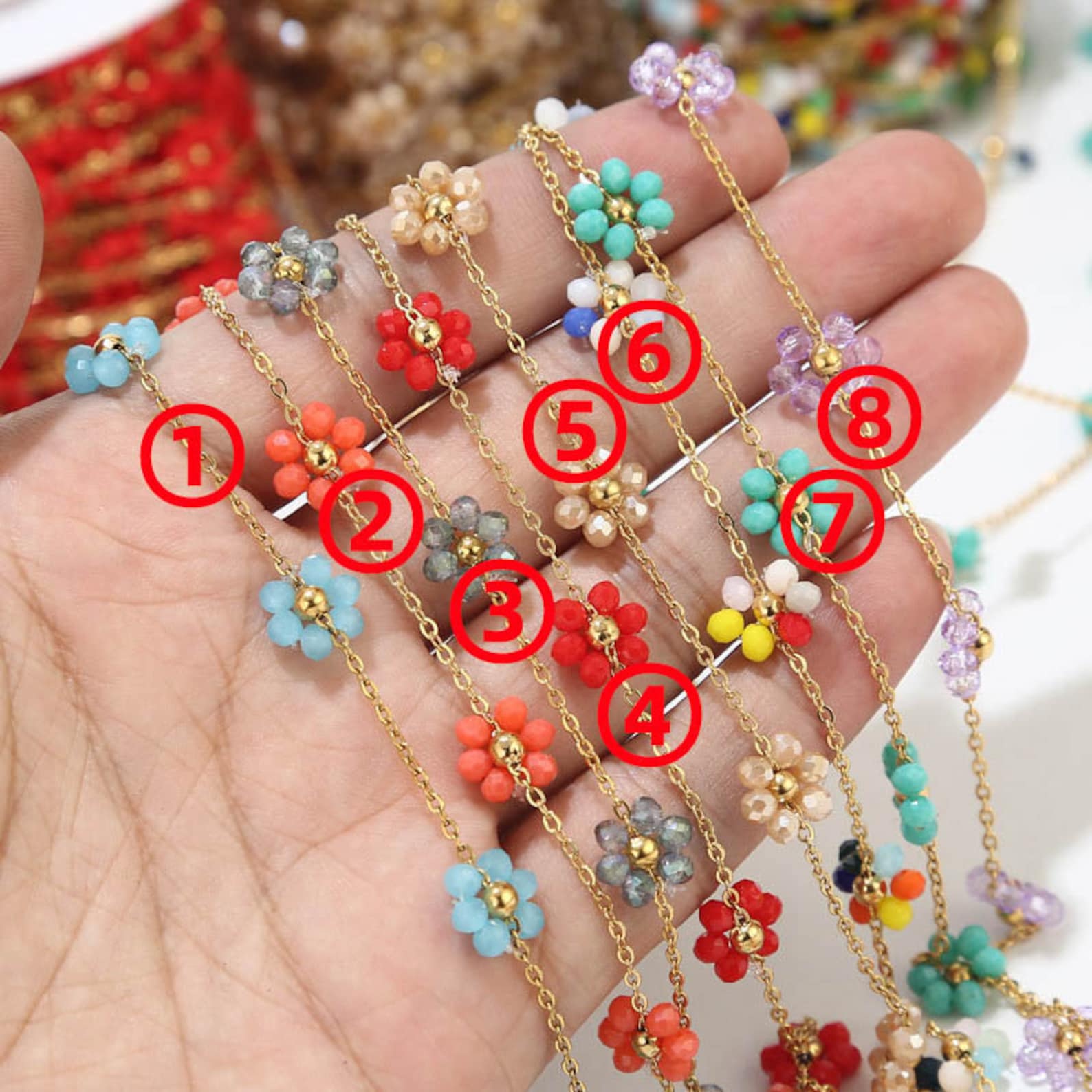 Stainless Steel Daisy Beaded Flower Chains Handmade Gold Satellite ...