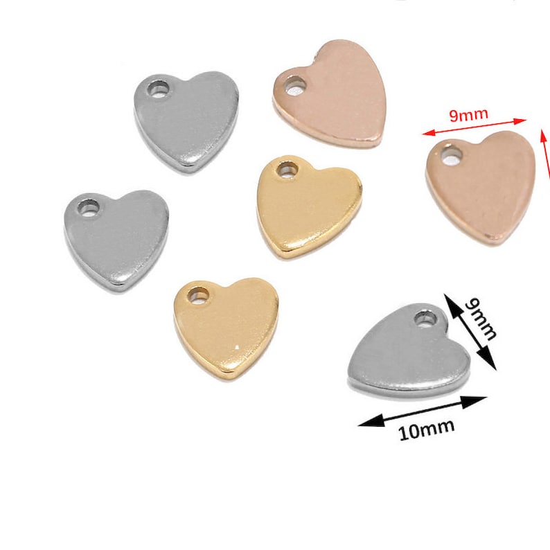 100pcs Stainless Steel Blank Stamping Heart Oval Rectangle Engraved Coin Charms Customized Charm Beads Personalized with Any Words Heart Shape