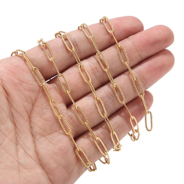 Acero Inoxidable Acero Oro Oval Rolo Cadena de Eslabones, Cadena de Eslabones de Ancla de 4MM WIDTH, Cadena D Texturizada, Cadena Rolo Soldada, Cadena de Fabricación de Joyería