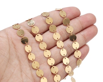 1M Stainless Steel Gold Round Disc Chains, 6mm/8mm Handmade Disk Coin Chain for Jewelry Making, hypoallergenic Chains