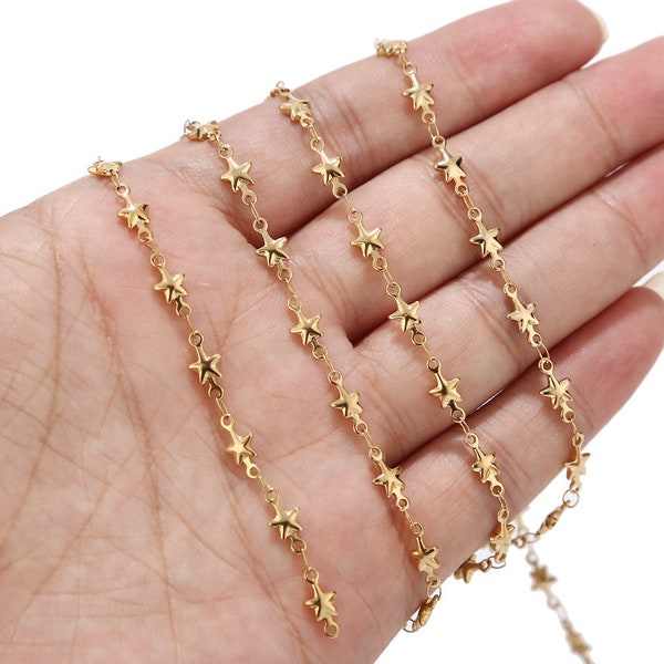 1M/5M/10M Handmade Soldered Star chain Gold Plated Stainless Steel Star Link Chain W/ Star Charms for DIY Jewelry Bracelet Choker Anklet