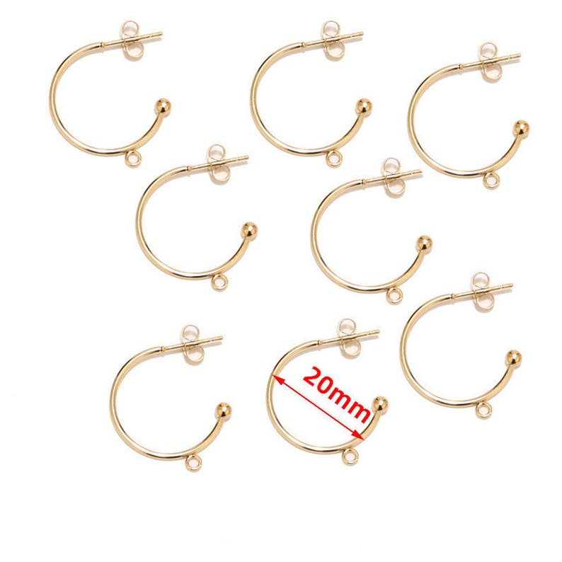 10 st. rostfritt stål, förgyllda, 15 mm, 20 mm, 30 mm, örhängesstift med ögla, C-formade örhängen, örhängestillbehör, gör-det-själv, örhängen för kvinnor, tillverkning 1 Loop Gold 20mm