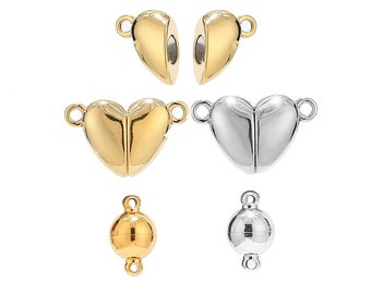 2 ensembles de fermoirs magnétiques coeur en or en acier inoxydable, fermoir à billes magnétique, boucles pour bracelet, collier, bijoux