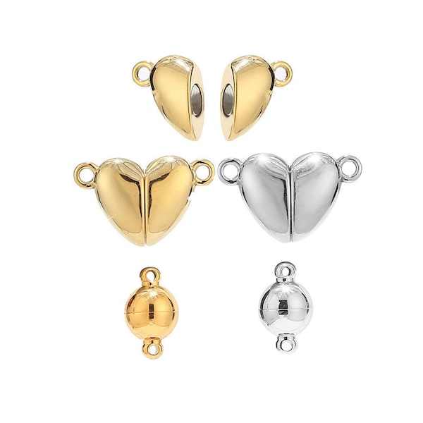 2 ensembles de fermoirs magnétiques coeur en or en acier inoxydable, fermoir à billes magnétique, boucles pour bracelet, collier, bijoux