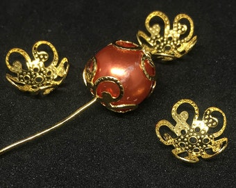 40 stuks roestvrij staal goud 6 mm/10 mm/11 mm bloemen kralen doppen voor het maken van sieraden en componenten holle doppen geschikt voor doe-het-zelvers sieraden bevindingen