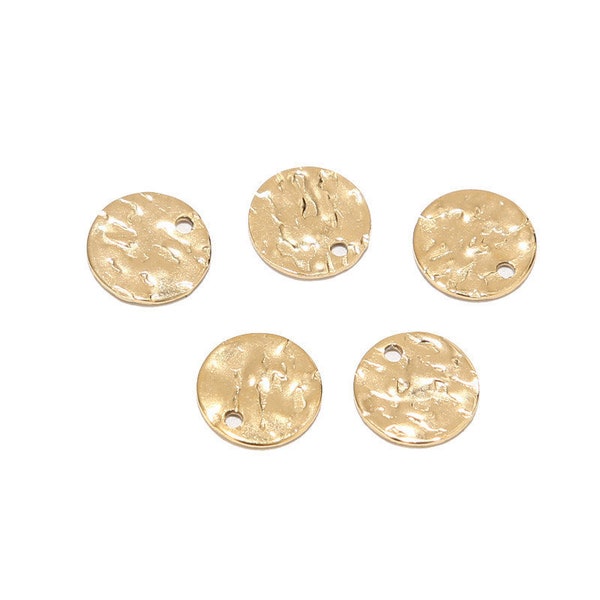 20pcs Hammered Disc Charms 8mm 10mm 12mm Gold Plated Stainless Steel Round Blank Coin Tag  Beads for DIY Necklace Bracelet Making