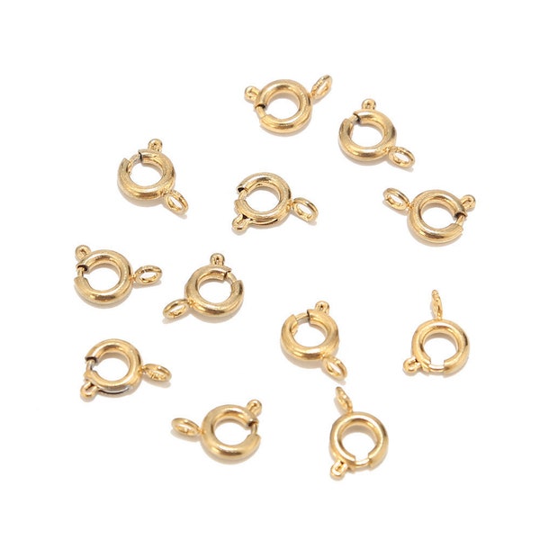 10pcs Stainless Steel 18K Gold Plated Spring Ring Jewelry Clasp 6.0mm 5mm 8mm for Bracelet Necklace Making, Nickel free, lead free