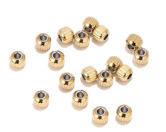 100pcs Stainless Steel Gold 4mm 6mm Tube Spacer Beads Ridged Cyclinder Loose Beads for DIY Women Men Bracelets Jewelry Findings