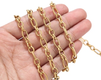 1M/5M Stainless Steel Men Necklace Chain for Jewelry Making, 6MM 3:1 18K Gold Plated Rolo Chains, Unsoldered Oval Chain for Necklace Making