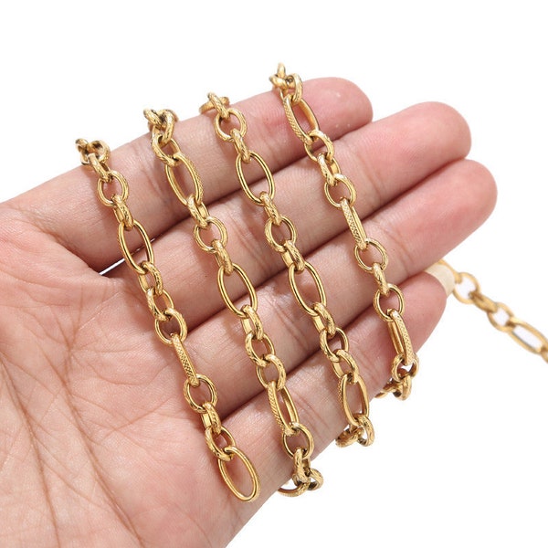 Cadena de acero inoxidable para hombre de 1 m/5 m para hacer joyas, 6 mm, 3:1, chapada en oro de 18 quilates, cadena ovalada sin soldar para hacer collares