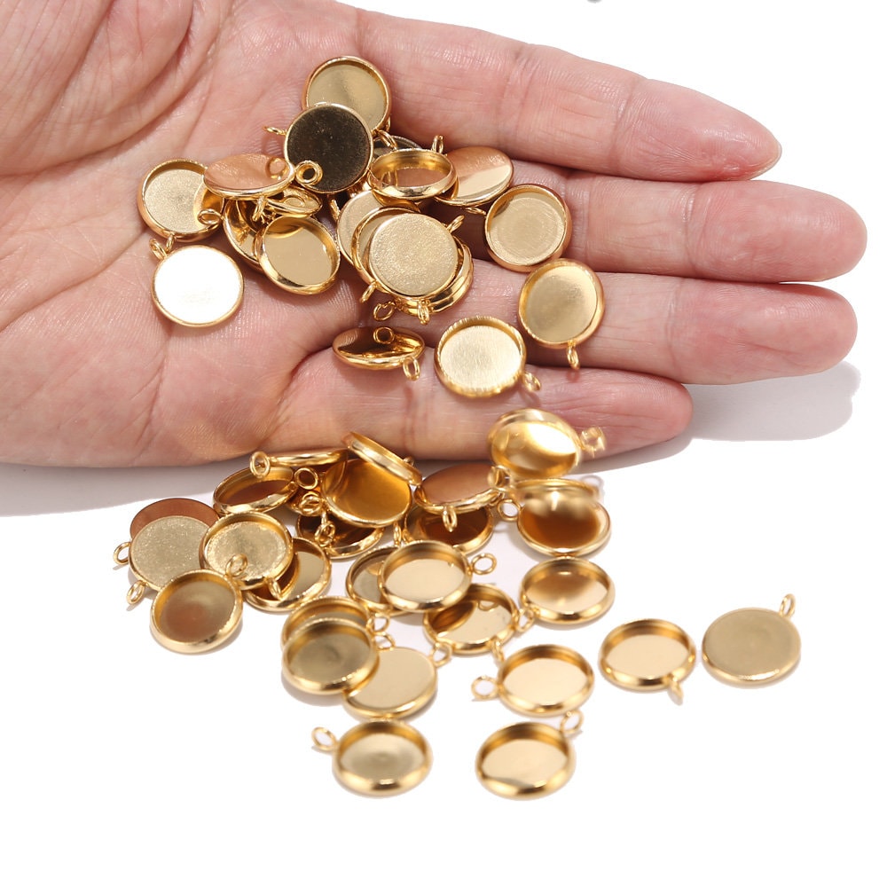 4 orecchini in bronzo antico per 20 mm Cabochon di Vintage Parts