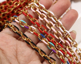 1M roestvrij staal wit roze email goud 8mm breedte diamant-geslepen rolo kabel link ketting voor mannen vrouwen ketting armband het maken van 8 kleuren