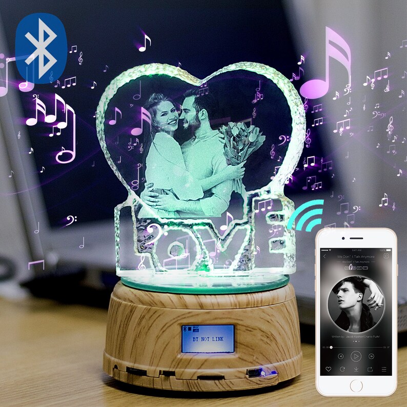 Personalized Photo Rotating Music Box With Crystal Bluetooth Etsy