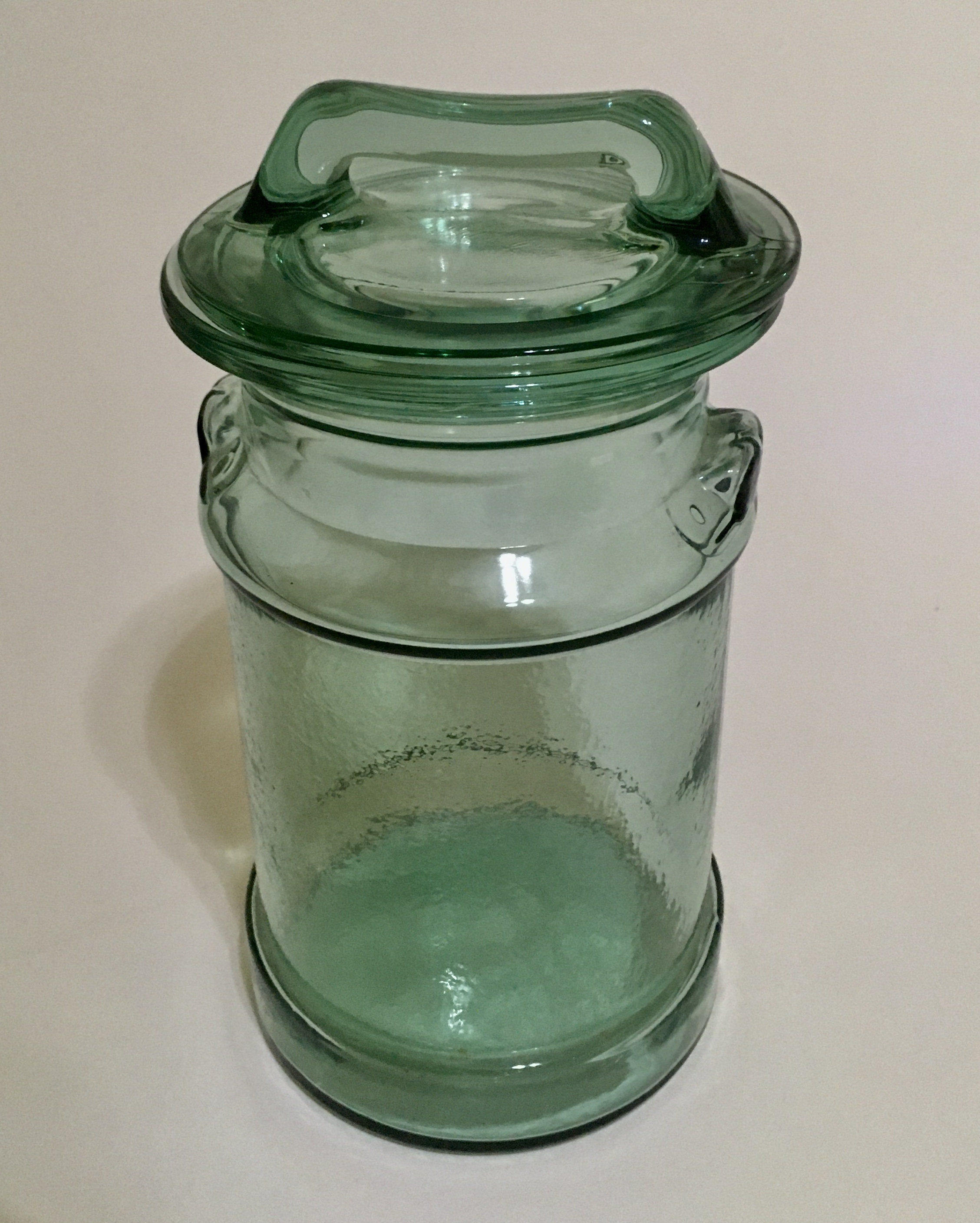 Green Glass Milk Jug Canister Apothecary Jar 10 3/4 Tall