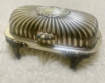 FB Rogers 357 Silver Domed Victorian Style Roll Top Butter Dish with Glass Tray