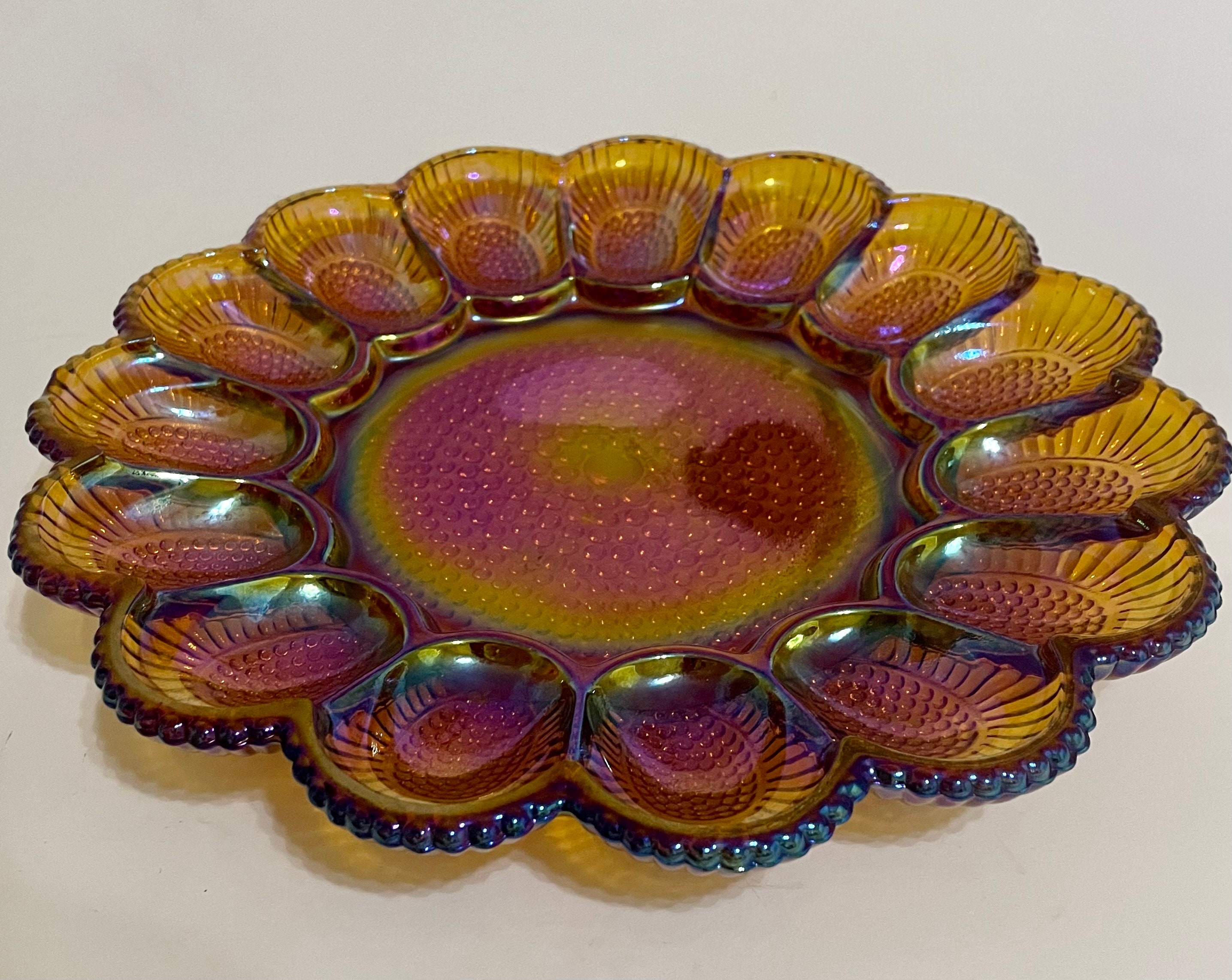 Indiana Glass Amber Carnival Glass Deviled Egg Plate 1960s