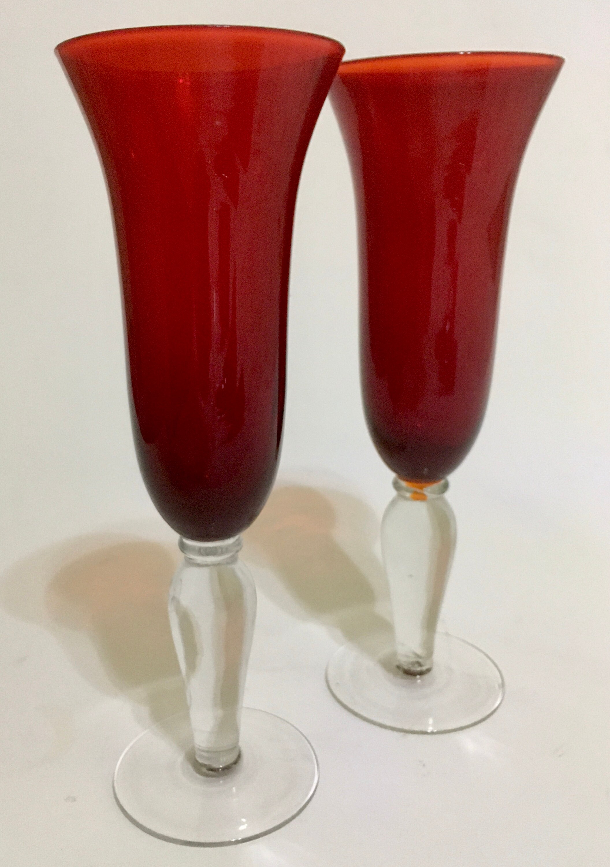 Ruby Red Champagne Flutes 9 Tall Set of Two